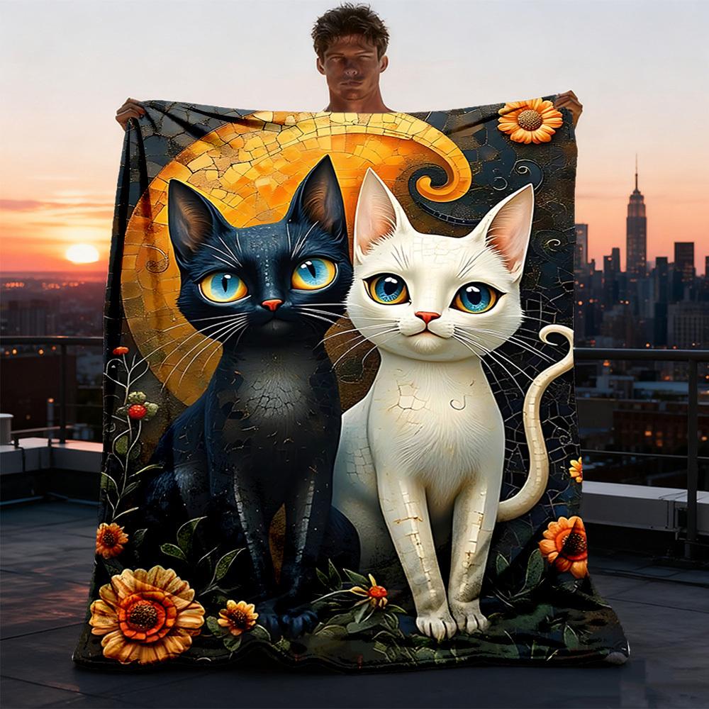 1 шт. Художественное одеяло из фланели для кошек, для улицы, можно стирать в машине, идеальный подарок на день рождения, аксессуар для путешествий, прочный материал