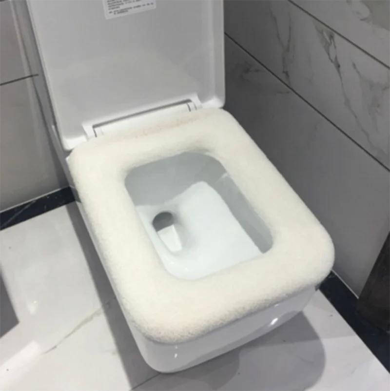 Квадратный чехол на сиденье для унитаза для ванной комнаты, зимний моющийся теплый коврик, чехол для унитаза, подушка с крышкой, домашний декор, сиденье для унитаза