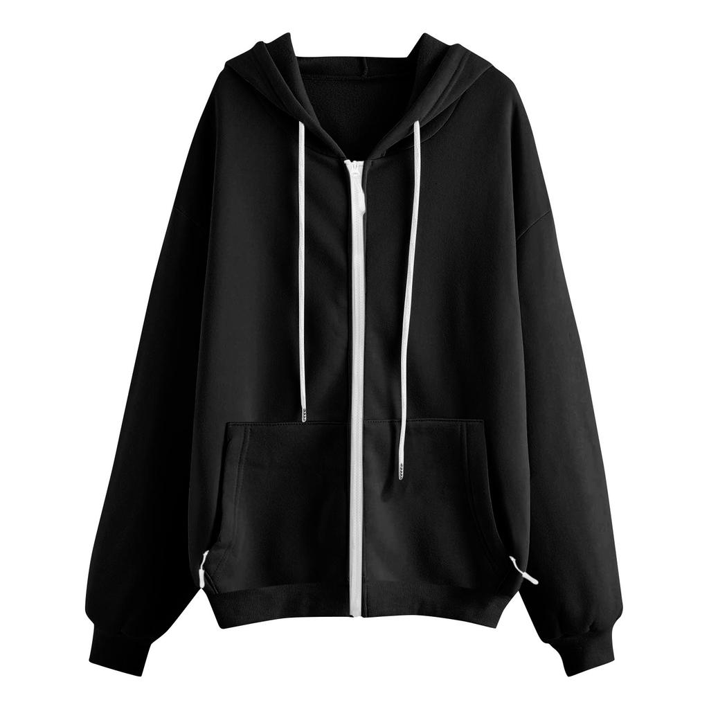 Худи женское оверсайз, толстовка повседневная с длинным рукавом, флисовая куртка, легкие осенние худи, карманы на молнии