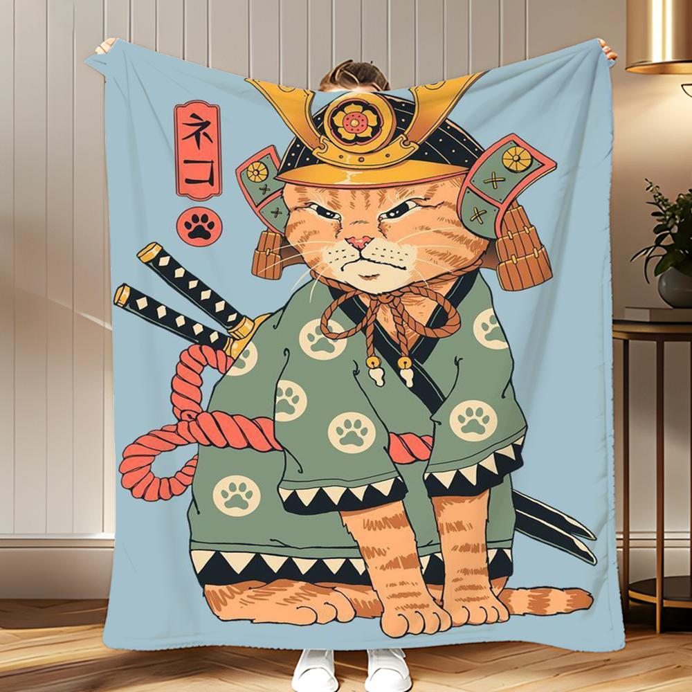 art theme Japanese Style Cat Throw Soft Coral Fleece Blanket 310gsm Fluffy Warm Throw for Sofa Bed Couch Bedroom Decor