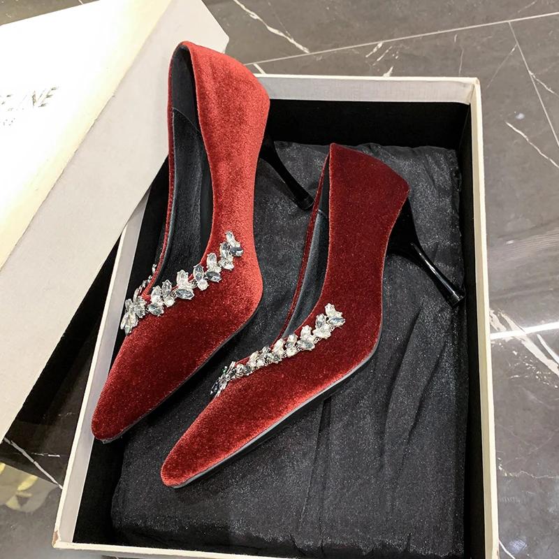 Женская обувь 2025 Неглубокие женские туфли на высоком каблуке Новые хрустальные офисные и карьерные Сексуальные больших размеров Бестселлер Туфли на высоком каблуке Zapatos