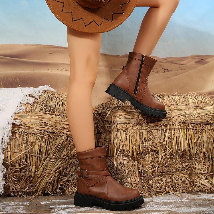 Армейские ботинки для женщин, ботильоны на толстой платформе с рифленой подошвой, нескользящие короткие ботинки, женские осенне-зимние ботинки «Челси» с круглым носком и боковой молнией