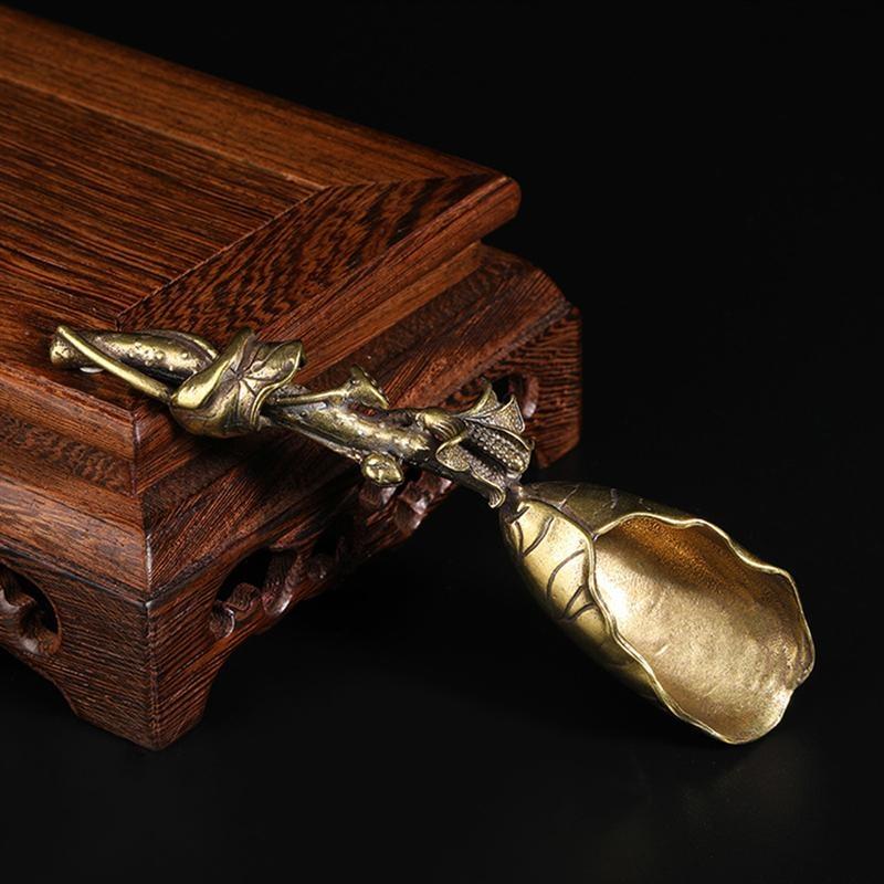 New Small Tea Shovel Mini Tea Spatula Lotus Spoon Scoop Pure Copper Tea Accessories for Tea House