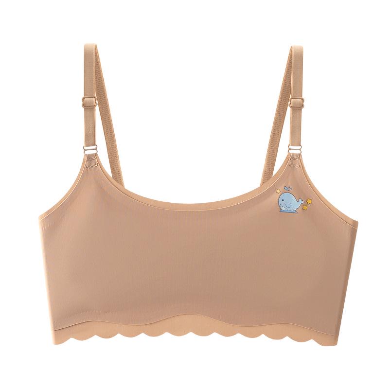 Teen Girls' Ice Silk Seamless Bandeau Bra with Ruffle Edge and Thin Straps