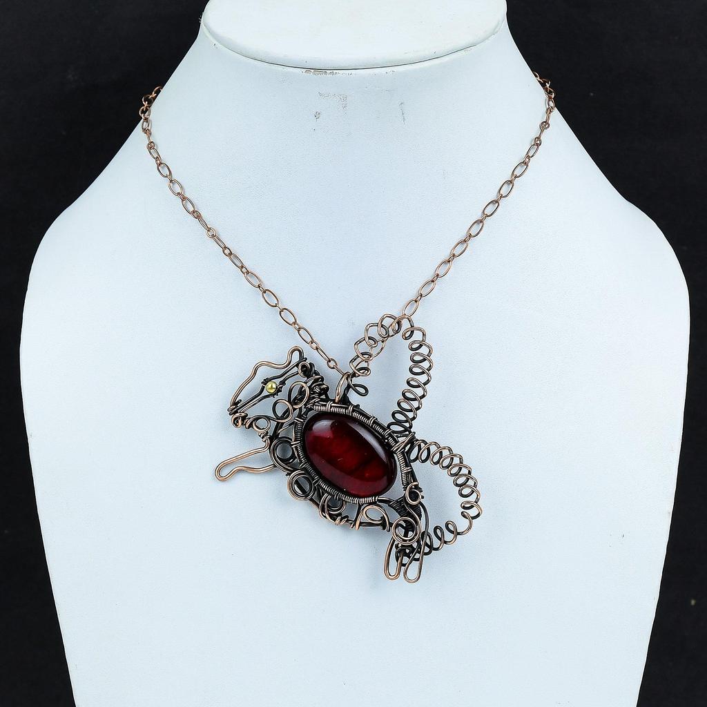 Red Fire Labradorite Pendant Copper Wire Wrapped Rabbit Pendant Gemstone Copper Jewelry Handmade Pendant Wire Wrapping Jewelry Wedding Gifts