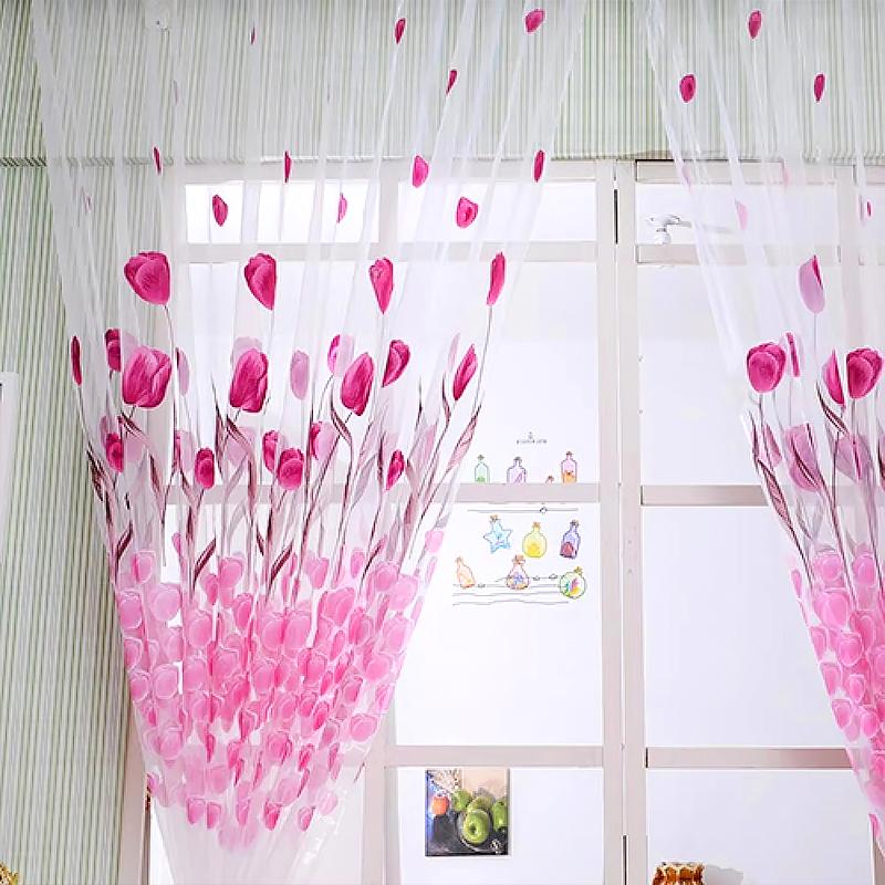100*270 см Тюльпан Печатный Домашний Декор Вуаль Прозрачные Модные Шторы Для Окна Элегантные Шторы Для Экранирования Газовая Штора
