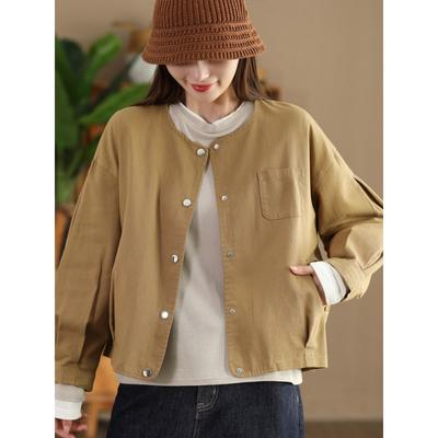 DIMANAF 2025 Осень Новая Короткая Куртка Однотонное Пальто Длинные рукава Пуговицы Женщины