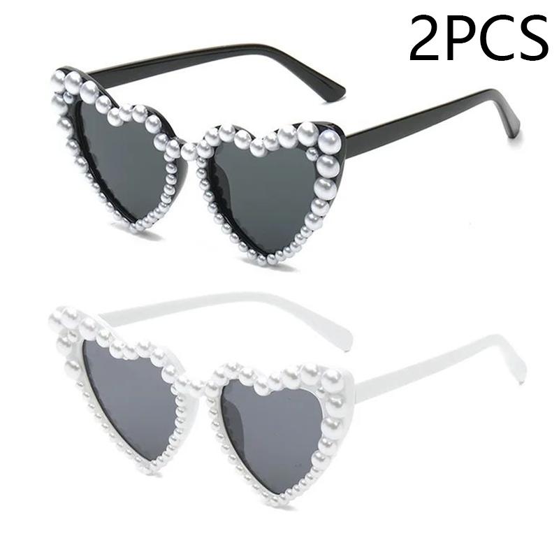 New In Luxury Fine Shimmering Love Pearl Sun Glasses Women Heart Glasses Casual Bling Sunglasses Lentes  Mujer