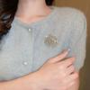 Full Rhinestone Suit Collar Pin Badge Rhinestone Brooch Fashion Hollow Camellia Brooch  Women