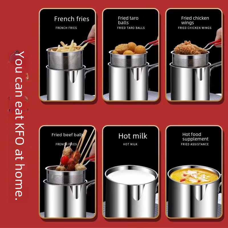 304 Stainless Steel Small Frying Pan with Filter for Induction Cooker - Mini, Fuel-Saving, Multifunctional