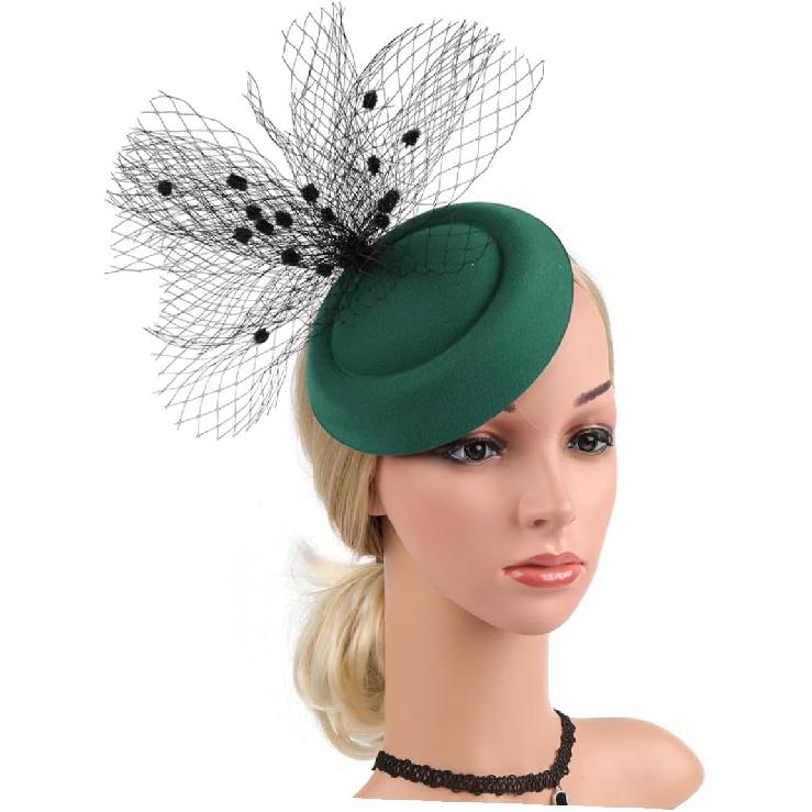 Женская шляпка-fascinator SHOWERORO Сетчатая повязка на голову с зажимом Зеленая Формальная шляпа для чаепития Свадьбы Особого случая Аксессуары