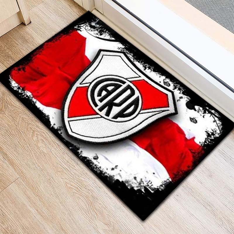 River Plate FC Red White Flag Ink Border Shield Crest Print Doormat Argentine Football Entrance Floor Mat Soccer Fan Home Decor Mat