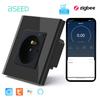 BSEED French Zigbee Socket Wall Smart Sockets Power Monitor Function Tuya Smart Life Google Alexa Voice Control Glass Panel 16A