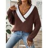 Осенне-зимний женский свободный свитер с V-образным вырезом в стиле пэчворк с контрастными цветами