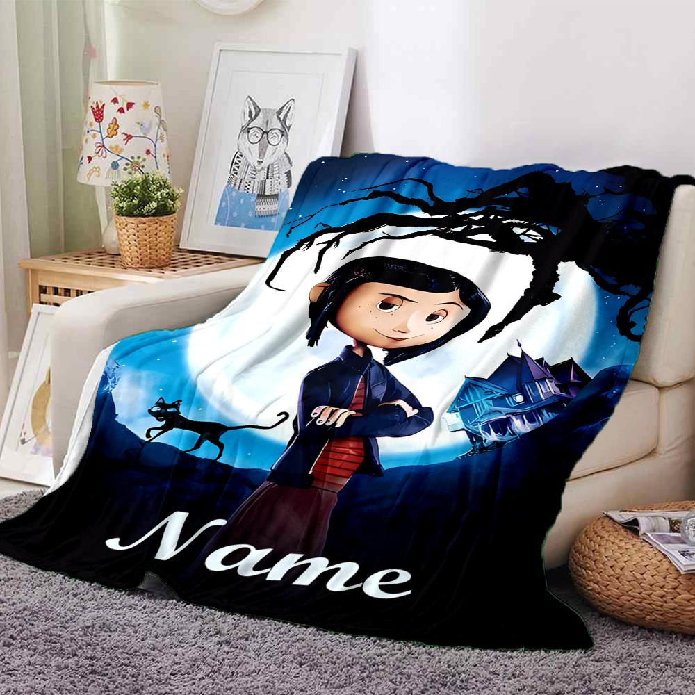 Custom Name Coraline Theme Printed Blanket - Perfect for Couch, Bed, Travel & Outdoor Use | Machine Washable, Cozy & Durable.