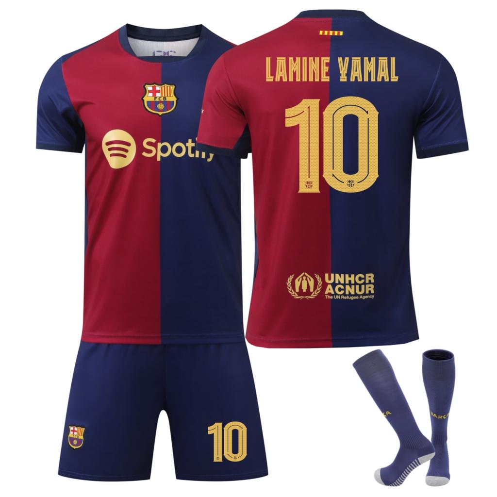 Barcelona Yamal Kids Soccer Jersey Blue Youth Athletic Sportswear Breathable Quick-Dry
