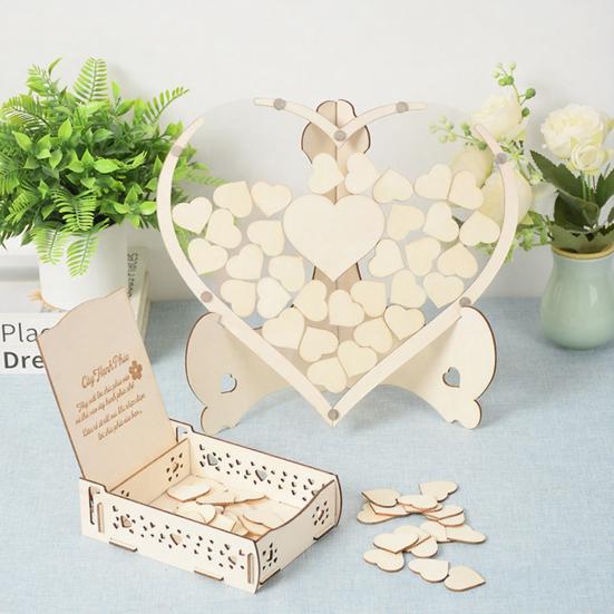 Альтернатива свадебной гостевой книге Рустикальная деревянная коробка для пожеланий в форме сердца Свадьба Детский душ Юбилей Рамка с прорезью для пожеланий с сердечками