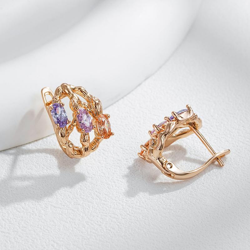 Необычные Красочные Аксессуары из Натурального Циркона Цвет Розового Золота Висячие Серьги для Женщин Модная Повседневная Винтажная Бижутерия