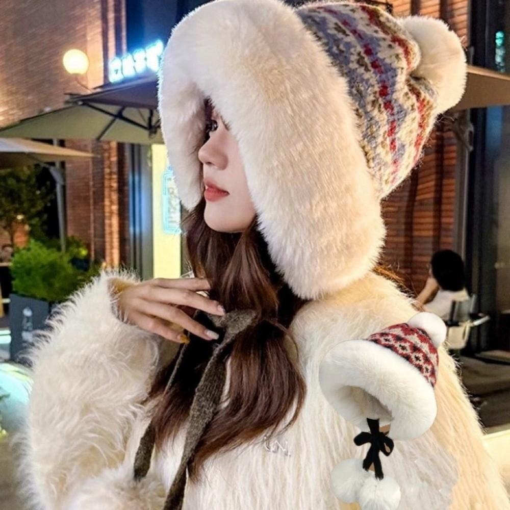 Warm Ear Protection Hat Windproof Pullover Beanie Hat Fashion Knitted Plush Hat Outdoor