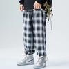 Мужские черно-белые брюки в клетку, свободного кроя, оверсайз, с широкими штанинами, драпирующиеся, повседневные, на кулиске, с манжетами, мужская одежда