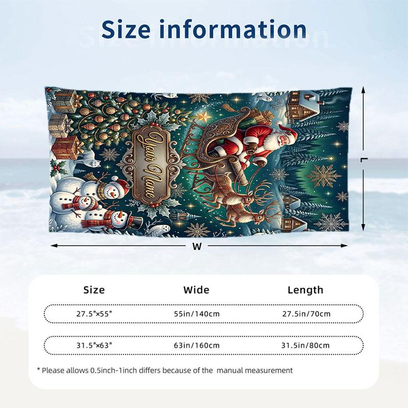 Christmas Theme Beach Towel Personalized Custom Name & Text Soft Quick Dry Beach Towel for Swimming Travel
