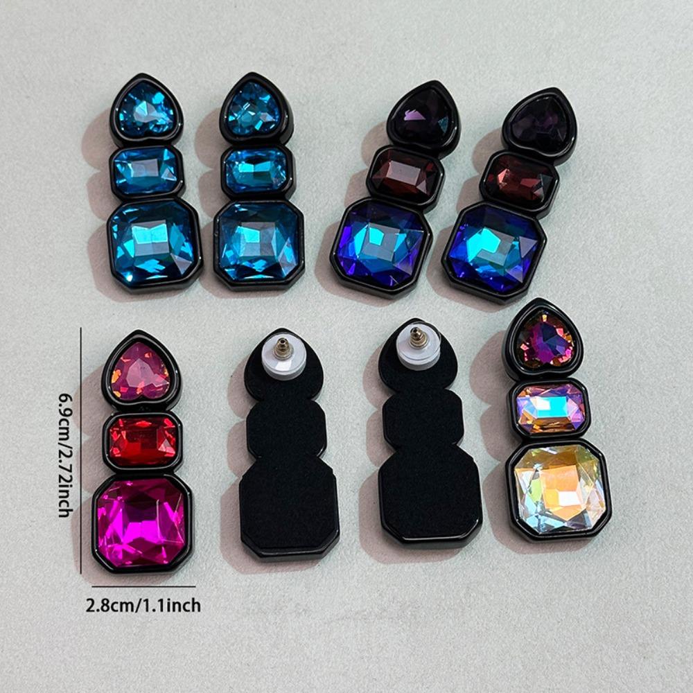 Colorful Shiny Rhinestone Earrings Resin Heart Shape Ear Jewelry Geometric Square Studs Gift