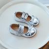 Children's Leather Shoes Fashion Causal Girls Silver Flat Shoes Spring Autumn Bowtie Kid Princess Ballet Shoes Shallow Versatile