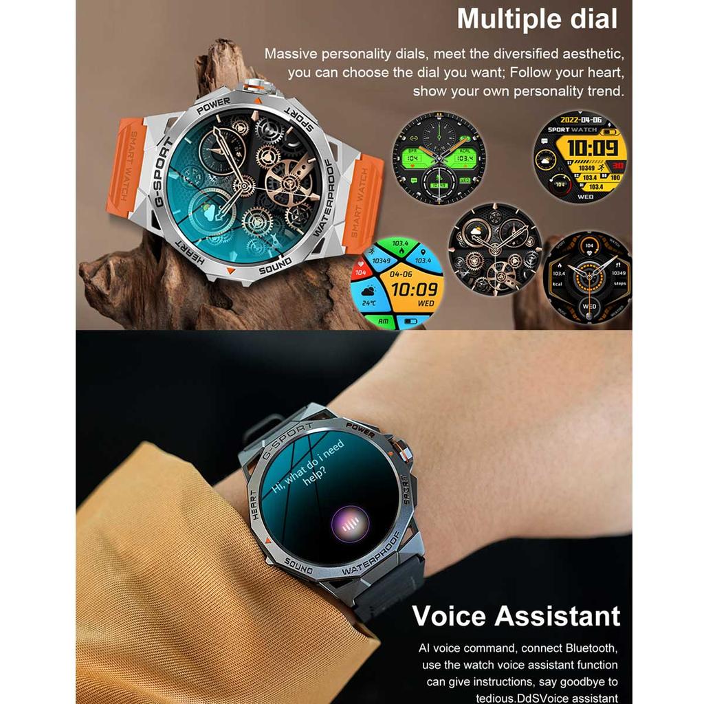 AMOLED Смарт-часы Мужские Спорт на открытом воздухе Фитнес K62 400 мАч Голосовой помощник Циферблат Звонок по Bluetooth Музыка Пульс Смарт-часы