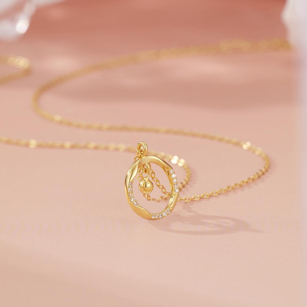 S925 Sterling Silver Gold Plated Mobius Ring Bell Necklace Women's Ring Pendant Niche Girls Collarbone Chain Jewelry
