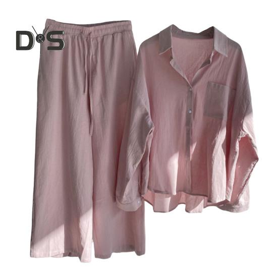 Женский комплект из двух предметов: рубашка с длинным рукавом и застегнутая на пуговицы рубашка с широкими брюками повседневный хлопковый домашний костюм на весну и лето
