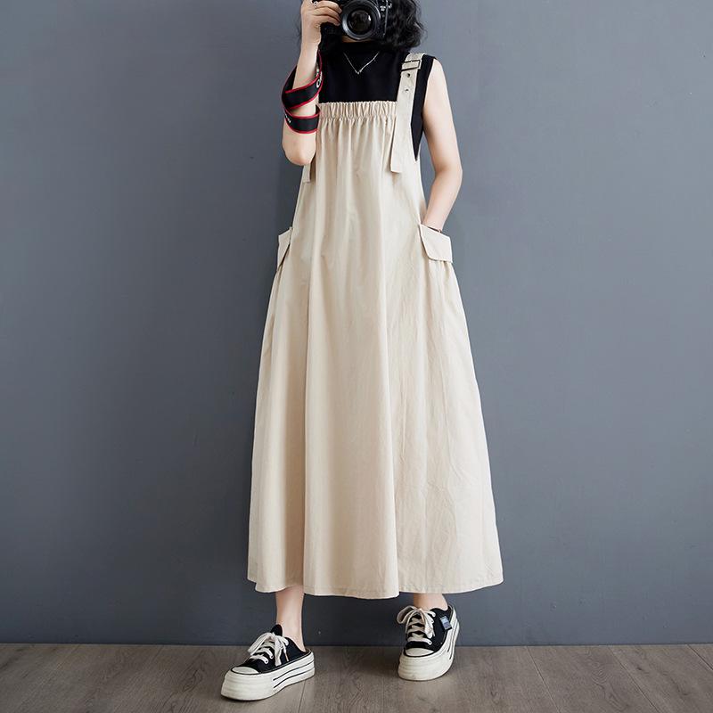 Элегантный летний корейский сарафан большого размера на тонких бретелях