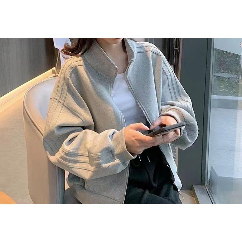 Women S Short Sports Jacket Long Sleeve Stand Collar Casual Coat