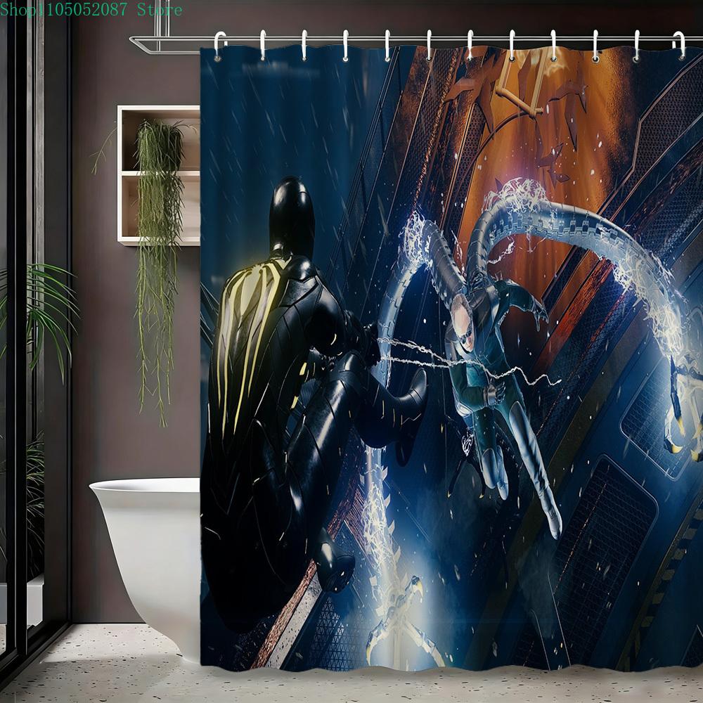 Spider-Man Urban Cityscape Waterproof Shower Curtain For Superhero Bathroom Decor