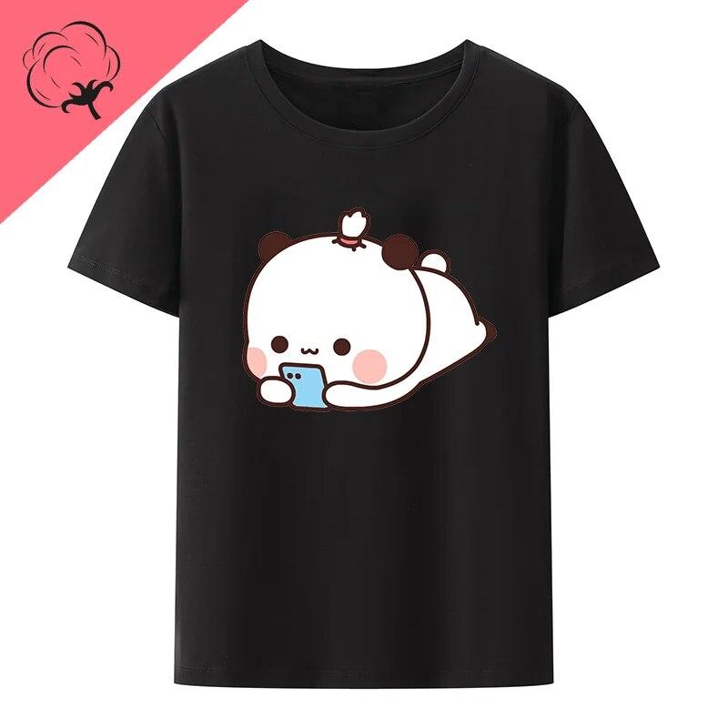 Милый Бубу бросает шлепанцы в Дуду, так как он дразнит Бубу Футболки с медведем Футболка Kawaii WoУнисекс Одежда Топы унисекс Футболки с рисунком