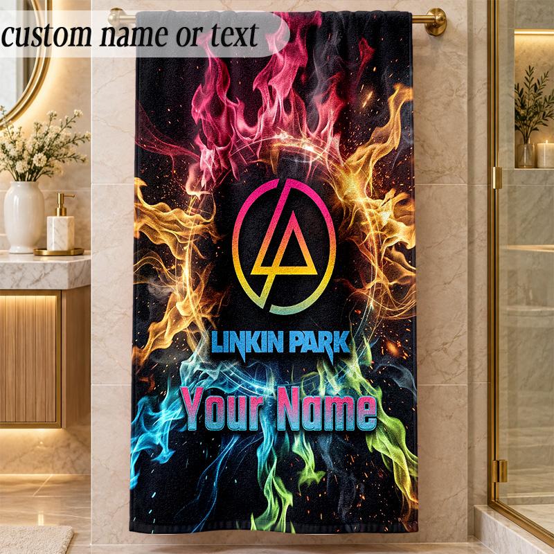 Beach TowelLinkin Park Custom Name Text Personalized Soft Towel for Beach Pool Indoor Home Decor Gift