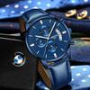 Часы NIBOSI Кожаный ремешок Хронограф Водонепроницаемые Брендовые Аналоговые Деловые Наручные часы Стильные Повседневные Часы с Большим Циферблатом Роскошный Подарок Синие Часы для Мужчин Мужские