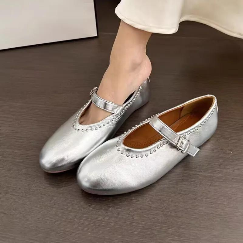 Модные классические туфли с круглым носком на осень 2024 года, новые модные женские туфли на плоской подошве с неглубоким носком, мягкие и удобные женские балетки