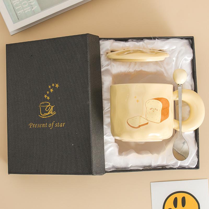 Молочный фуфу милая керамическая чашка девушка высокая ценность кружка с крышкой ложка общежитие пара офисная кофейная чашка