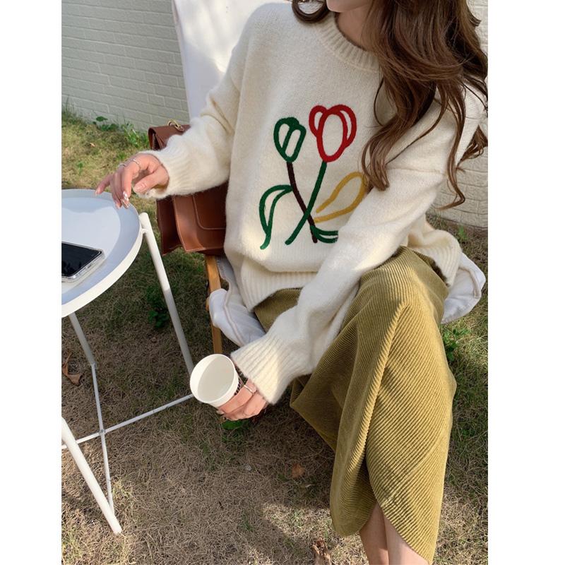 Японский свитер в стиле ретро, ​​женский осенне-зимний новый корейский свежий свободный верх, теплый толстый джемпер с круглым вырезом, вязаный свитер, топы