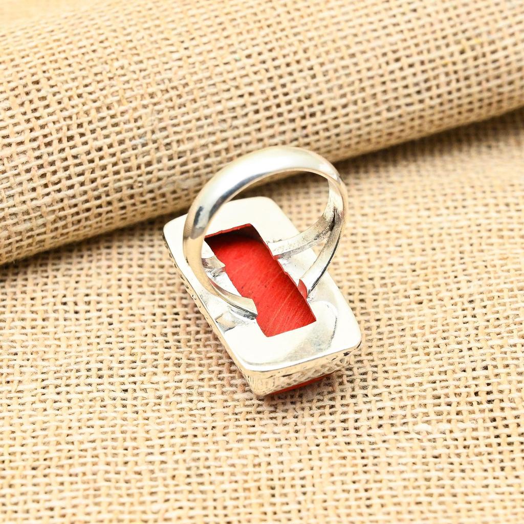 Красивый красный коралл, драгоценный камень, ювелирные изделия ручной работы из стерлингового серебра 925 пробы, прекрасное кольцо для нее