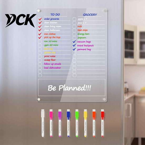 Clear Acrylic Dry Erase Board Magnetic Planning Board, Notepad Memo for Fridge, Kitchen Grocery List Organizer Monthly Weekly Daily Meal Menu Planner