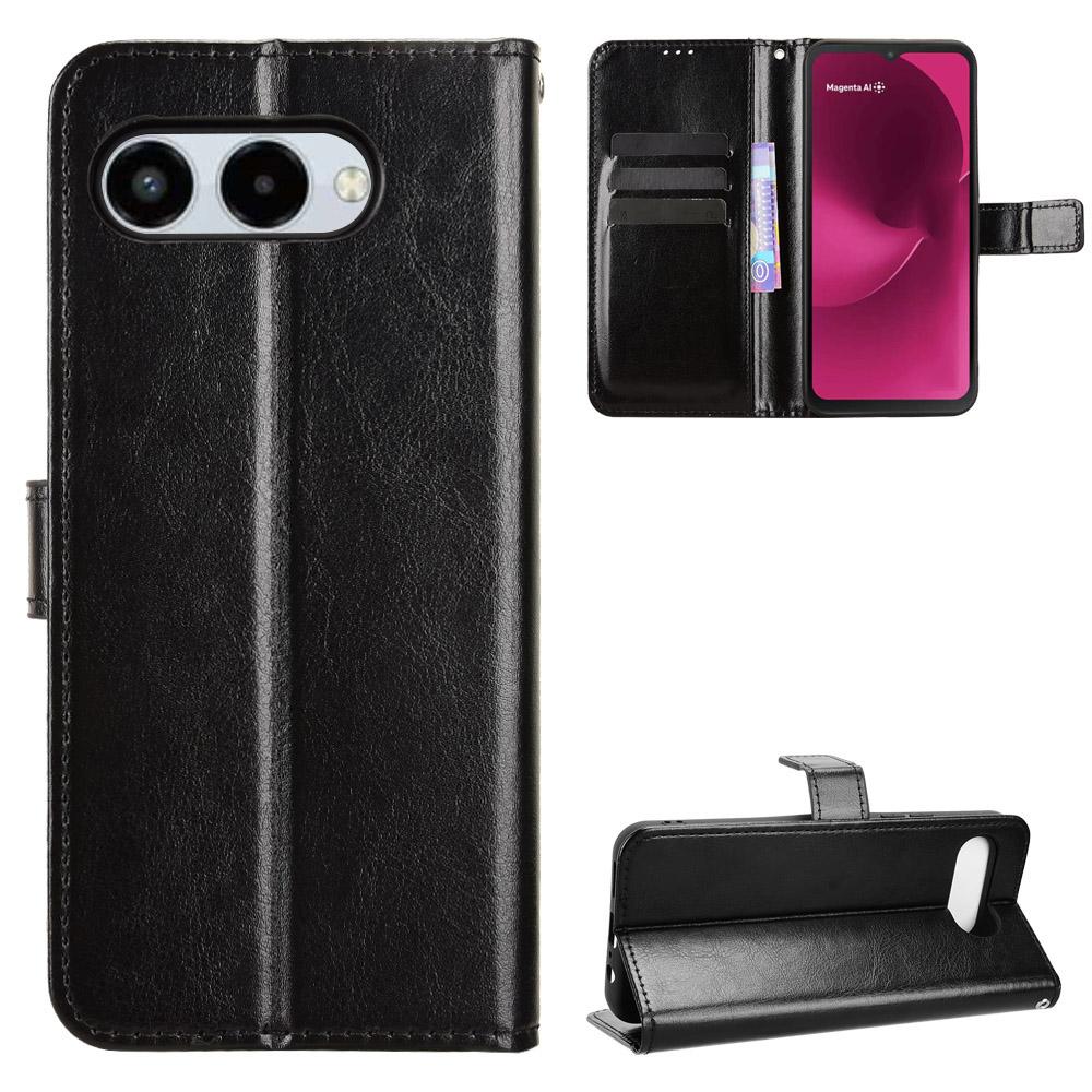 For T-Mobile T Phone 3/T-Mobile REVVL 8 PU Leather Case with Strap Crazy Horse Texture Phone Wallet Cover