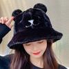 Fashion Cute Bear Ears Fur Bucket Hat Warm Soft Women's Fisherman Hat Thick Basin Hat Clothing Accessories