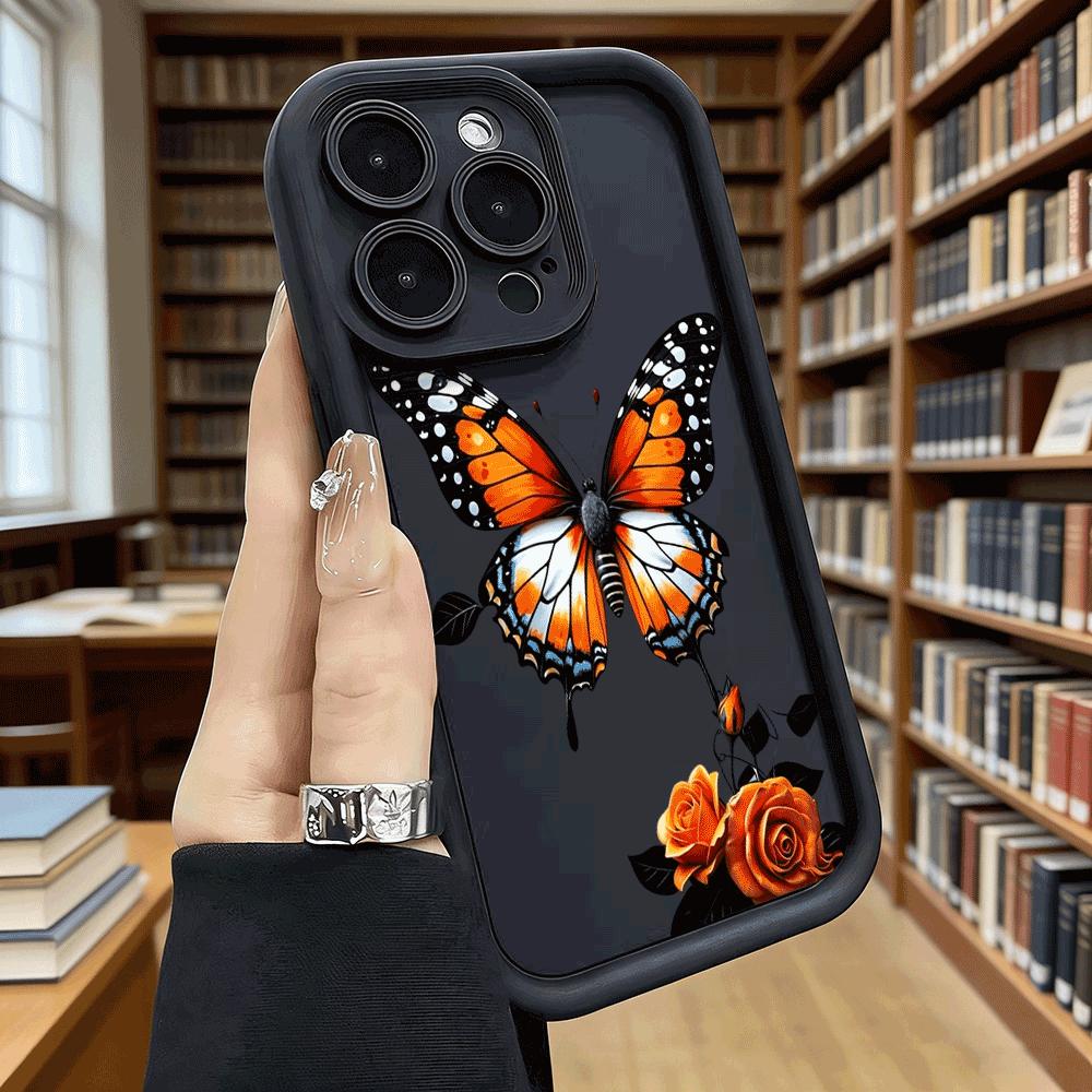 Butterfly Orange Rose Art Shockproof Soft Phone Case For Xiaomi Redmi Note 15 14 13 12 11 10 9 8 Pro Anti-Slip Anti-Fall Cover