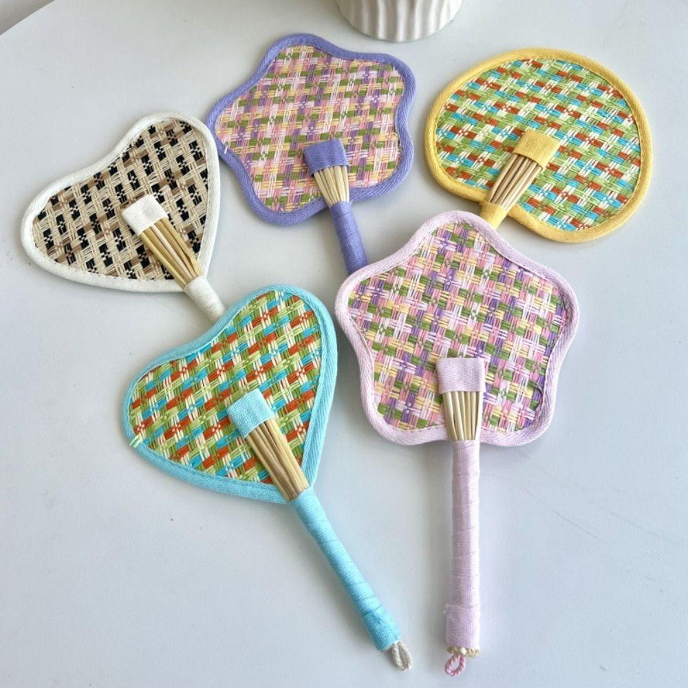Colourful Weaving Fan Hand-cranked Craft Fan Portable Handheld Fan Home Decor