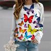 Осенняя женская мода с круглым вырезом и длинным рукавом, свободная одежда, футболка с принтом цветов и бабочек для девочек, уличная одежда