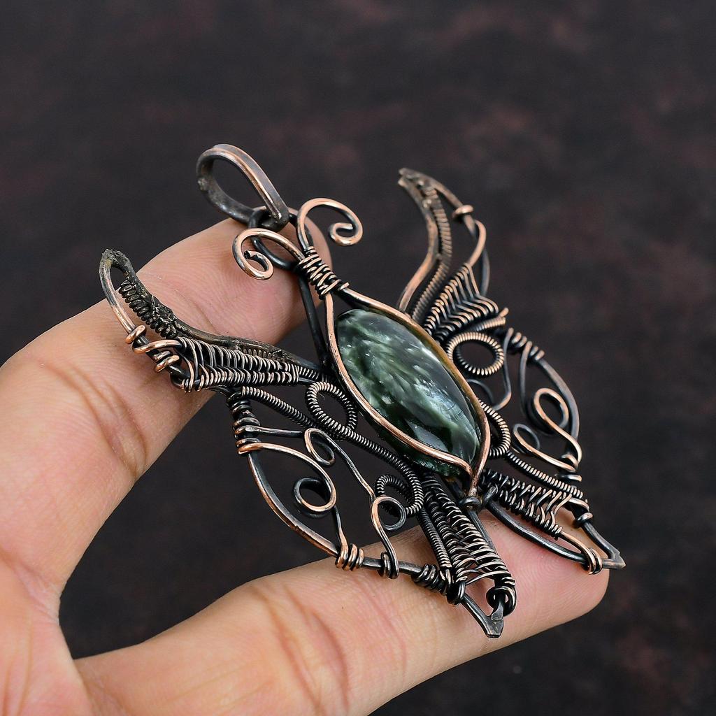 Подвеска из серафинита, медная проволочная обертка, ювелирное изделие ручной работы, кулон в виде бабочки, оригинальное ювелирное изделие из драгоценных камней, медная проволочная обертка, кулон, подарки для жены