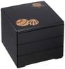 Wakaizumi Lacquerware Black Temari 3-Tiered Box, 6.5 Inches, (Black Inner), H-154-2-A
