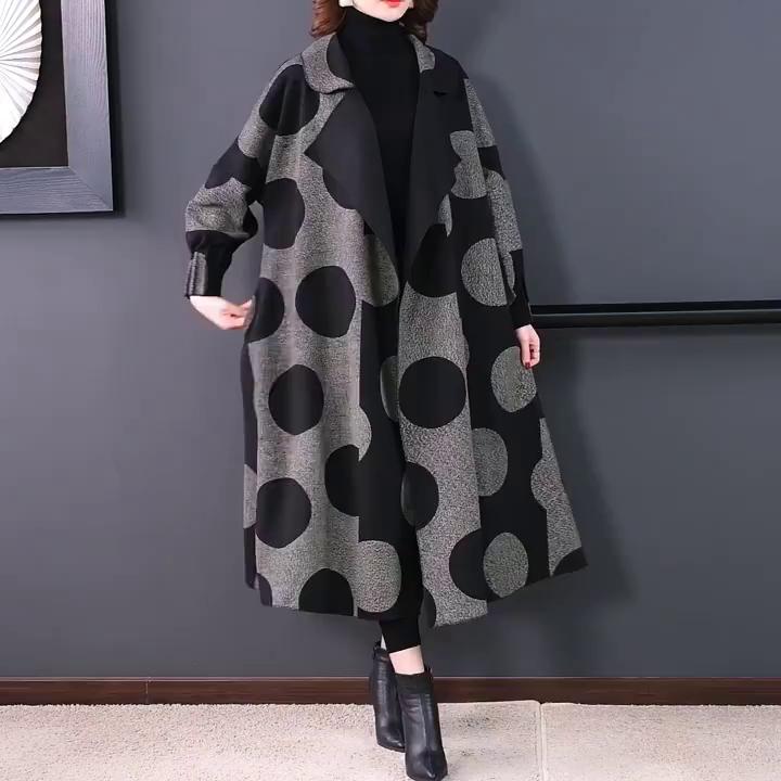 Высококачественное модное осенне-зимнее женское шерстяное длинное пальто, свободная клетчатая накидка большого размера для мам среднего возраста, шерстяная накидка с заниженными плечами