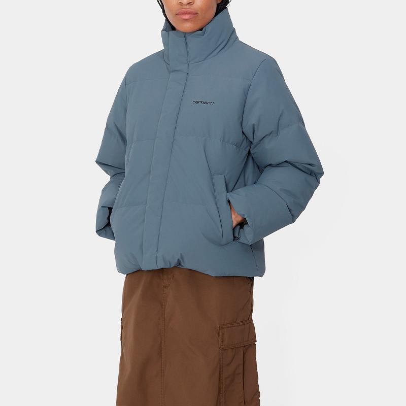 Carhartt WIP Fw24 W Куртка Yanie Однотонная с принтом логотипа Воротник-стойка Длинный рукав Пуховик Женские куртки Сине-серый I030874-2IC-XX